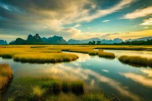 el paisaje de el li río. generado por ai foto