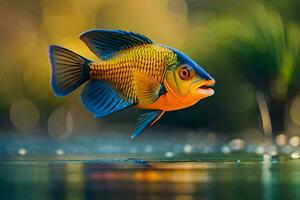 a fish with bright colors is swimming in the water. AI-Generated photo