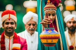 indio Boda ceremonia en Delhi. generado por ai foto