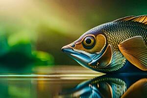 un pescado es reflejado en el agua. generado por ai foto