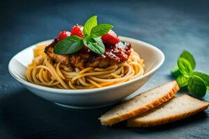chicken and spaghetti in a bowl. AI-Generated photo