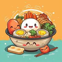 Cartoon japanese food. Funny kawaii characters asian food. AI Generative photo