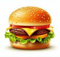 Big classic burger on white background isolated. Front view. AI Generative photo