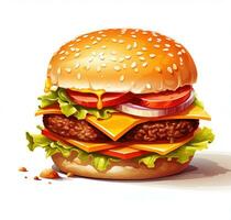 Big classic burger on white background isolated. Front view. AI Generative photo