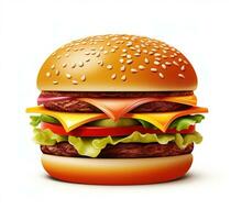 Big classic burger on white background isolated. Front view. AI Generative photo