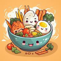 Cartoon japanese food. Funny kawaii characters asian food. AI Generative photo