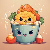 Cartoon japanese food. Funny kawaii characters asian food. AI Generative photo