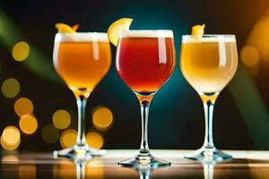 three different types of alcoholic drinks are shown. AI-Generated photo