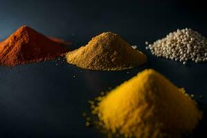 a variety of spices and spices on a black background. AI-Generated photo