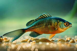 pescado en el agua con un borroso antecedentes. generado por ai foto