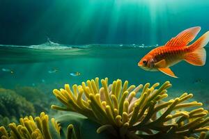 photo wallpaper sea, coral, fish, coral, fish, coral, fish, coral, fish. AI-Generated