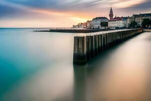 long exposure of the sunset over the sea. AI-Generated photo