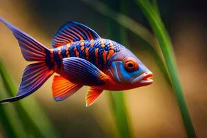 a colorful fish with blue and orange stripes. AI-Generated photo