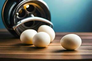 eggs on a table next to a food processor. AI-Generated photo