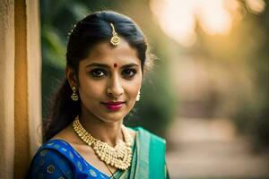 a beautiful indian woman in a sari. AI-Generated photo