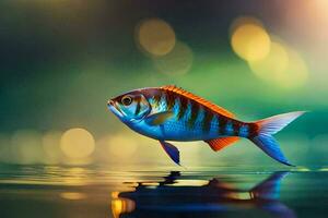 a fish is floating on the water with a bokeh background. AI-Generated photo