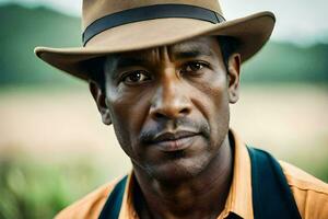 a man wearing a hat in a field. AI-Generated photo