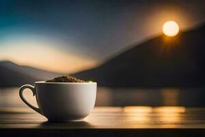 café taza en el mesa. generado por ai foto