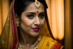 a beautiful indian bride in traditional attire. AI-Generated photo