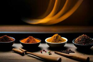 spices in bowls on a table. AI-Generated photo