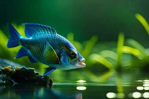 a blue fish is standing in the water. AI-Generated photo