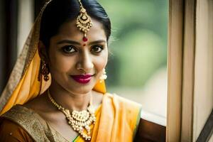 a beautiful indian bride in traditional attire. AI-Generated photo