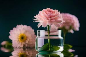 rosado flores en un vaso florero. generado por ai foto