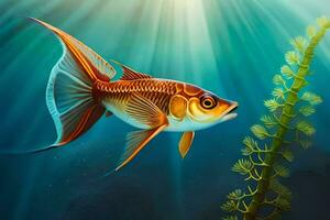 fish in the ocean with sunlight shining on it. AI-Generated photo