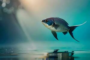 un pescado es nadando en el agua. generado por ai foto