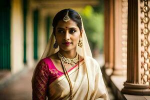 a beautiful indian woman in a traditional sari. AI-Generated photo