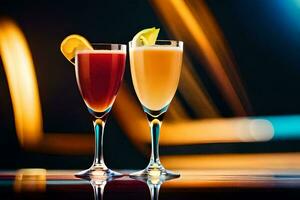 two glasses of cocktails with a blurred background. AI-Generated photo