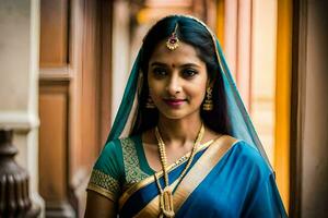 a beautiful indian woman in traditional attire. AI-Generated photo