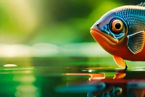 a colorful fish is standing on the water. AI-Generated photo