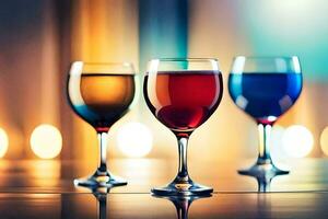 three glasses of wine are shown on a table. AI-Generated photo