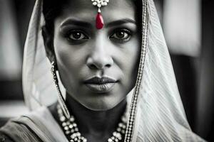 un mujer en tradicional indio atuendo. generado por ai foto