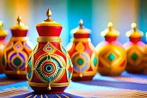 many colorful vases with designs on them. AI-Generated photo