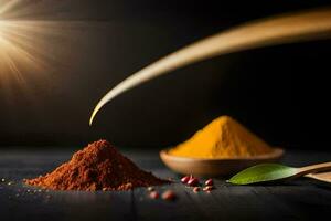 spices and spices on a wooden table. AI-Generated photo