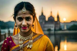 beautiful indian woman in traditional sari. AI-Generated photo