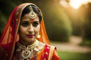 a beautiful indian bride in traditional attire. AI-Generated photo