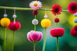 colorful flowers hanging from a string. AI-Generated photo