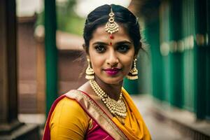 a beautiful indian woman in a sari. AI-Generated photo