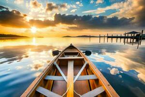 un barco en el agua a puesta de sol. generado por ai foto