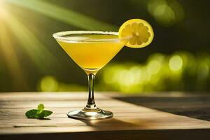 a cocktail with a lemon slice on top. AI-Generated photo