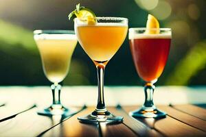 three different types of cocktails on a table. AI-Generated photo