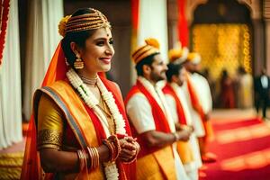 indio Boda ceremonia en India. generado por ai foto