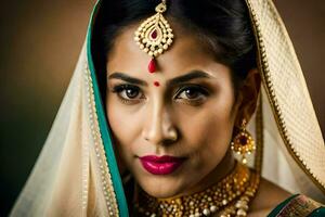 un hermosa indio mujer en tradicional atuendo. generado por ai foto