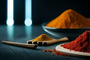 a bowl of spices and a spoon. AI-Generated photo