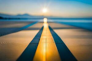 the sun is shining on a long line of sand. AI-Generated photo