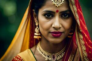 a beautiful indian woman wearing traditional jewelry. AI-Generated photo