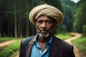 an african man wearing a turban on a dirt road. AI-Generated photo